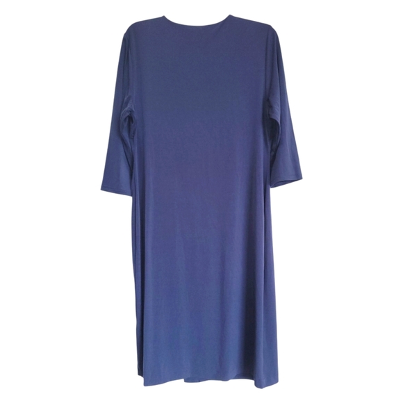 Sz 12/14 Or L/XL CHICO'S Navy Blue 3/4 Sleeve Faux Wrap A Line Shift Dress - Picture 4 of 6